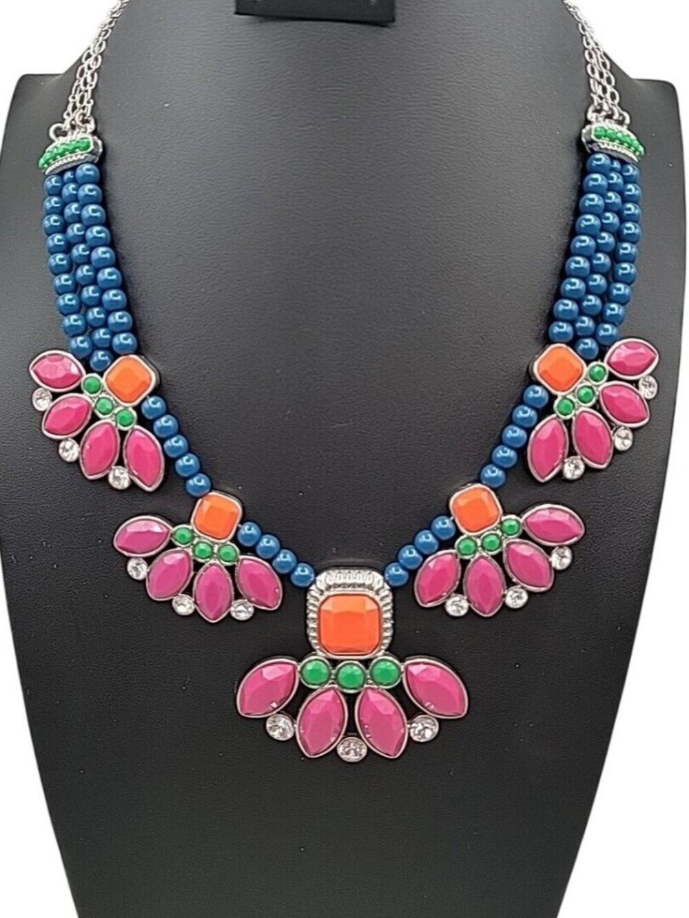 Lia Sophia Flamenco Statement Bib Necklace 21" Retired Bold Adjustable Signed - Picture 1 of 13